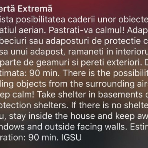 Avertizare RO-Alert pentru locuitorii din nordul județului Tulcea