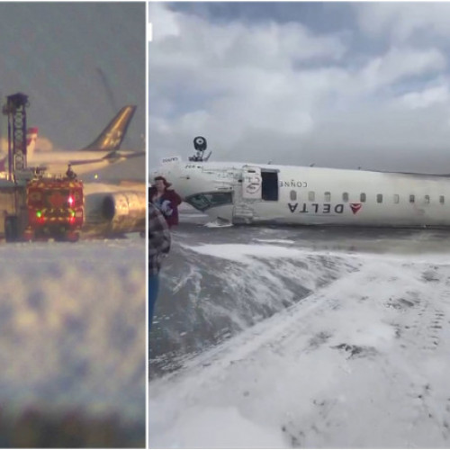 Incident aviatic în Toronto: Un avion a derapat și s-a răsturnat