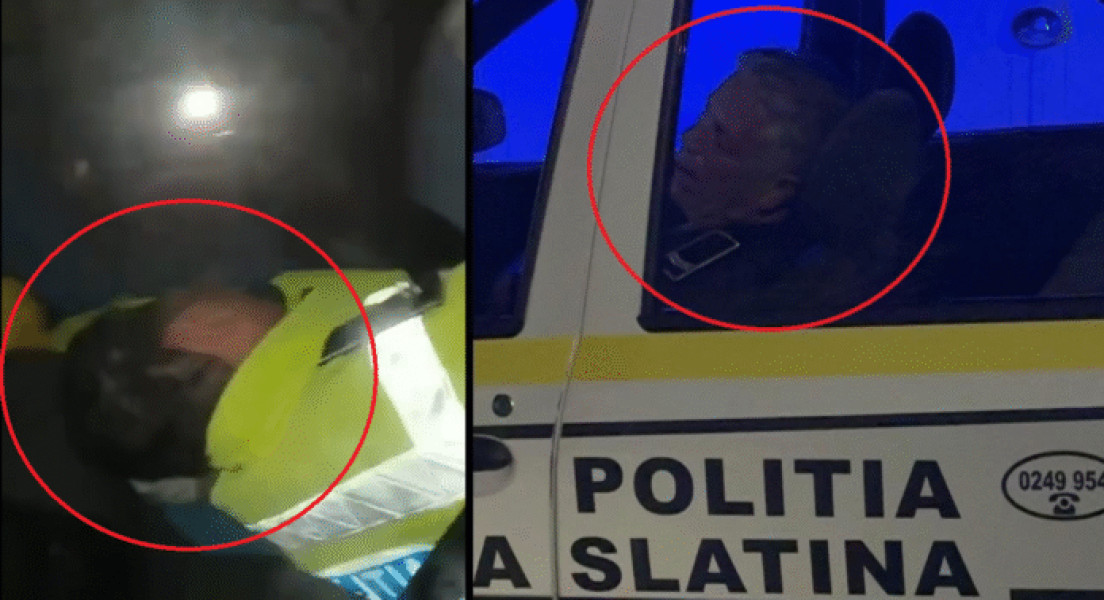 Imagini cu polițiști locali din Slatina surprinși dormind în autospeciale la serviciu